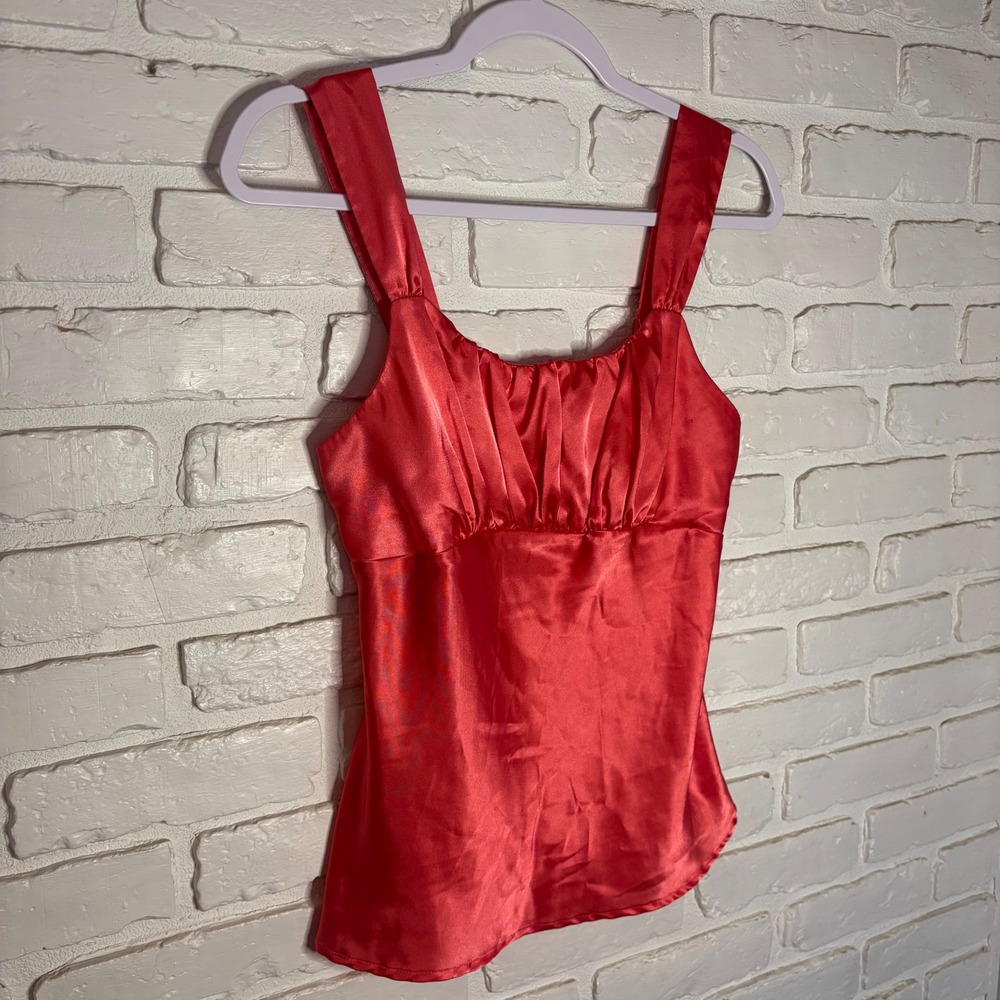 MetroStyle Pink Satin Ruched‎ Camisole Tank Top Y2K Women's Size 6 Small - Picture 3 of 6